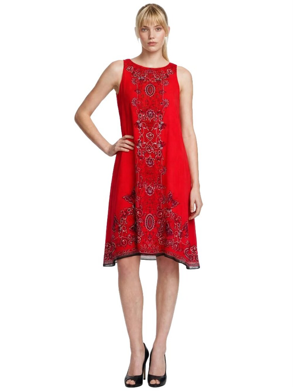MAX Studio Asymmetrical Dress Flowy Handkerchief Hanky Hem Butterflies Red